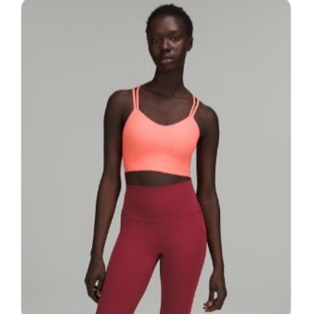Lululemon Athletica Like a Cloud Ribbed Longline Bra D/DD Coral Kiss size 6